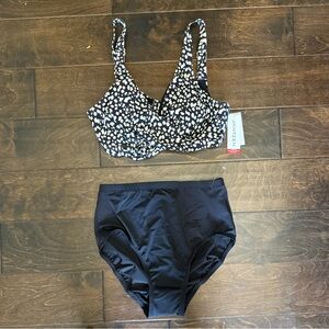 Jantzen Swim Set black white  Underwire Adjustable high Rise Waist‎ SZ 8